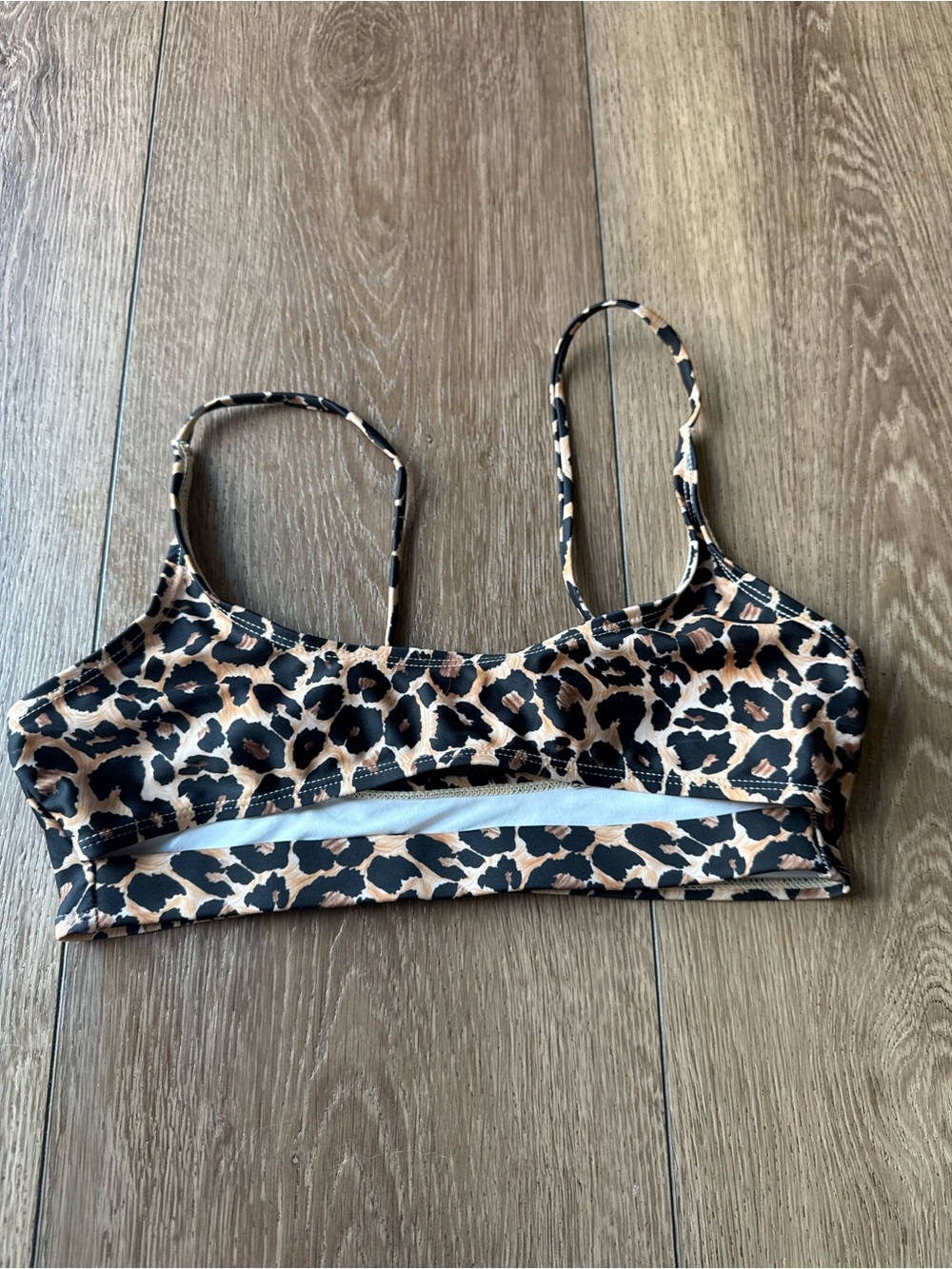 Leopard Print Bikini Bralette - Black & Tan Women's Swim Top